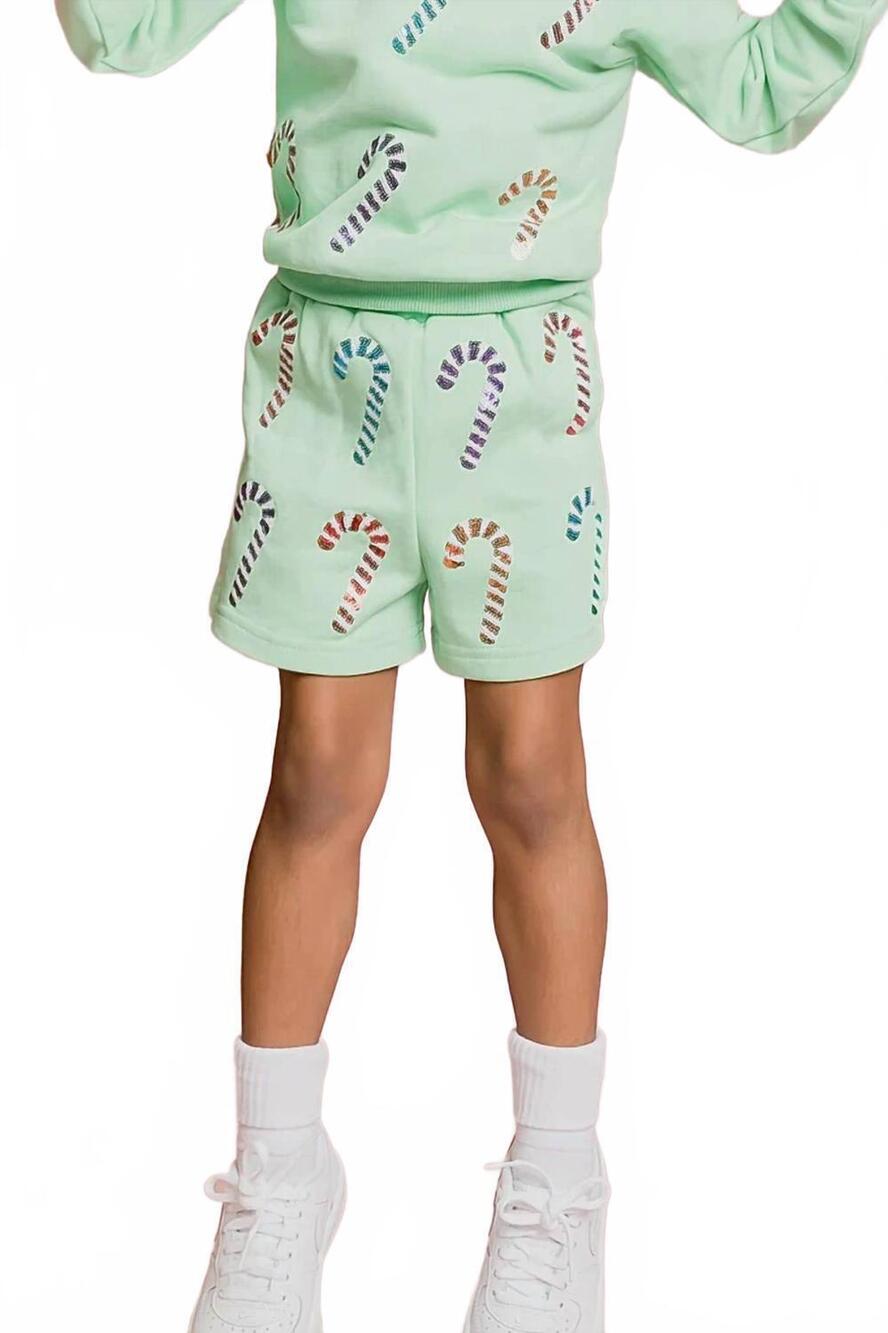 NEW BELLE CHER candy cane sequin short in mint